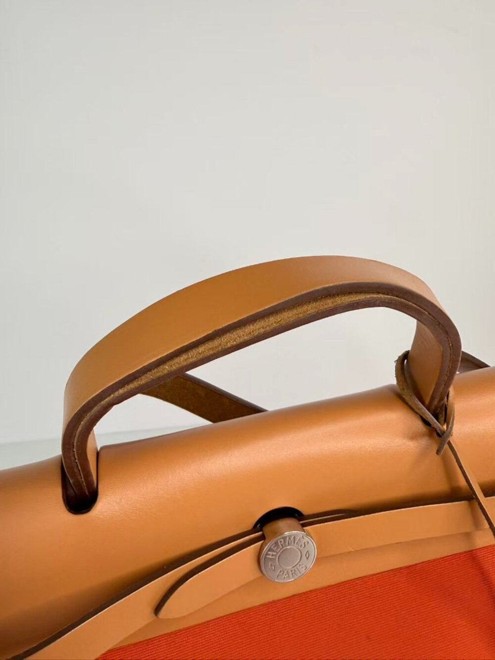 Hermès Herbag Zip 31 Orange Canvas & Natural Vache Hunter Leather Handbag - Picture 7 of 12